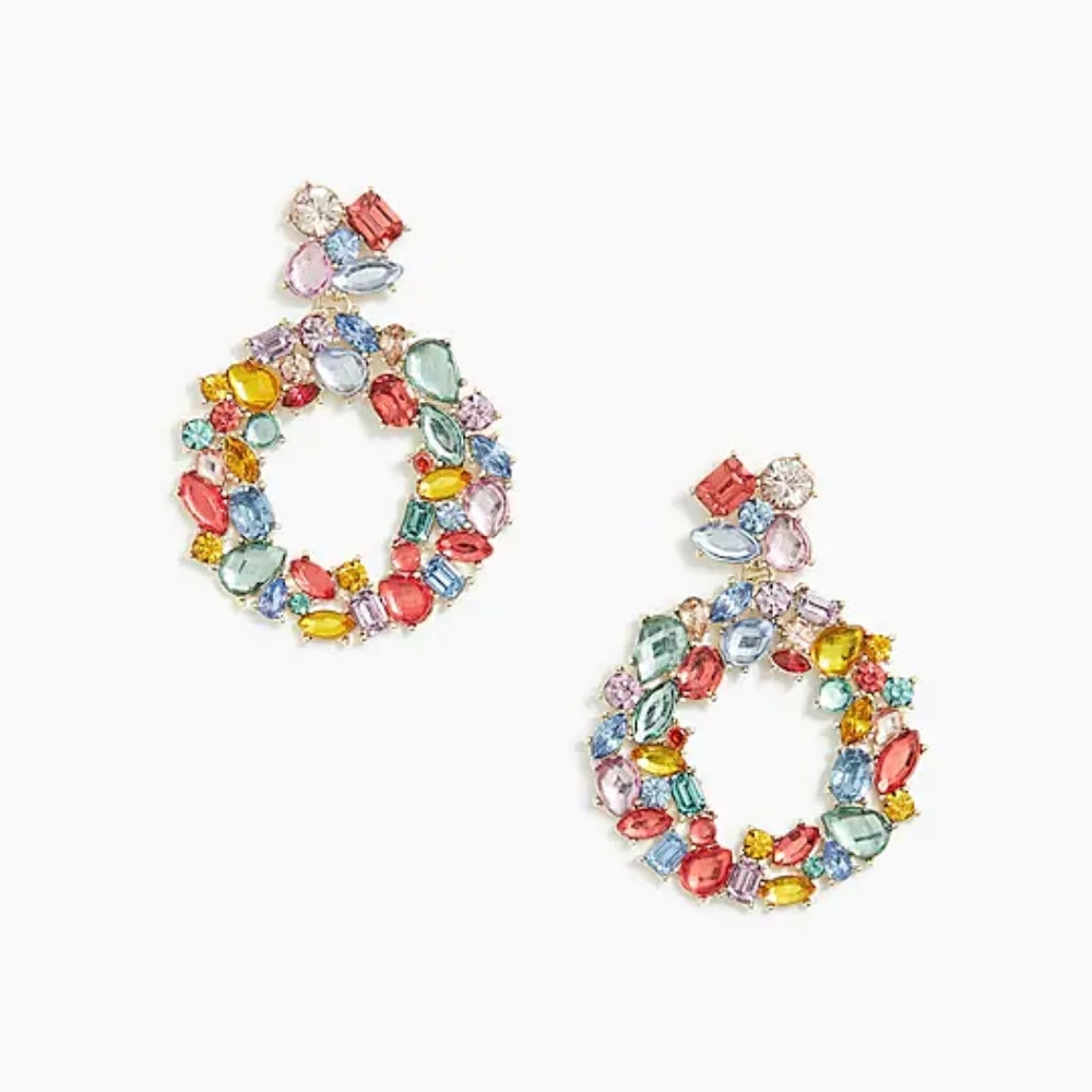 J. Crew Multicolor Crystal Wreath Statement Earrings NWT